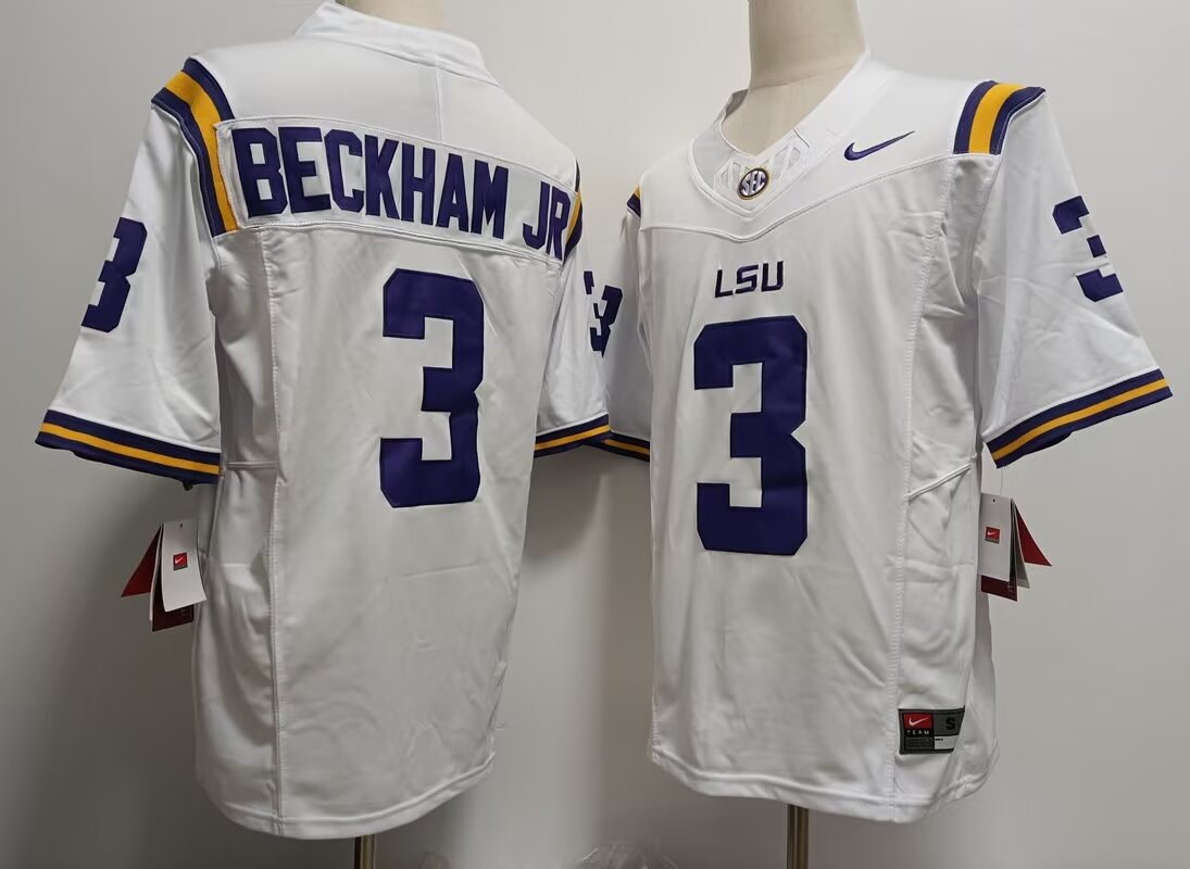 2024 NCAA Men LSU Tigers #3 Odell Beckham JR white Nike jersey